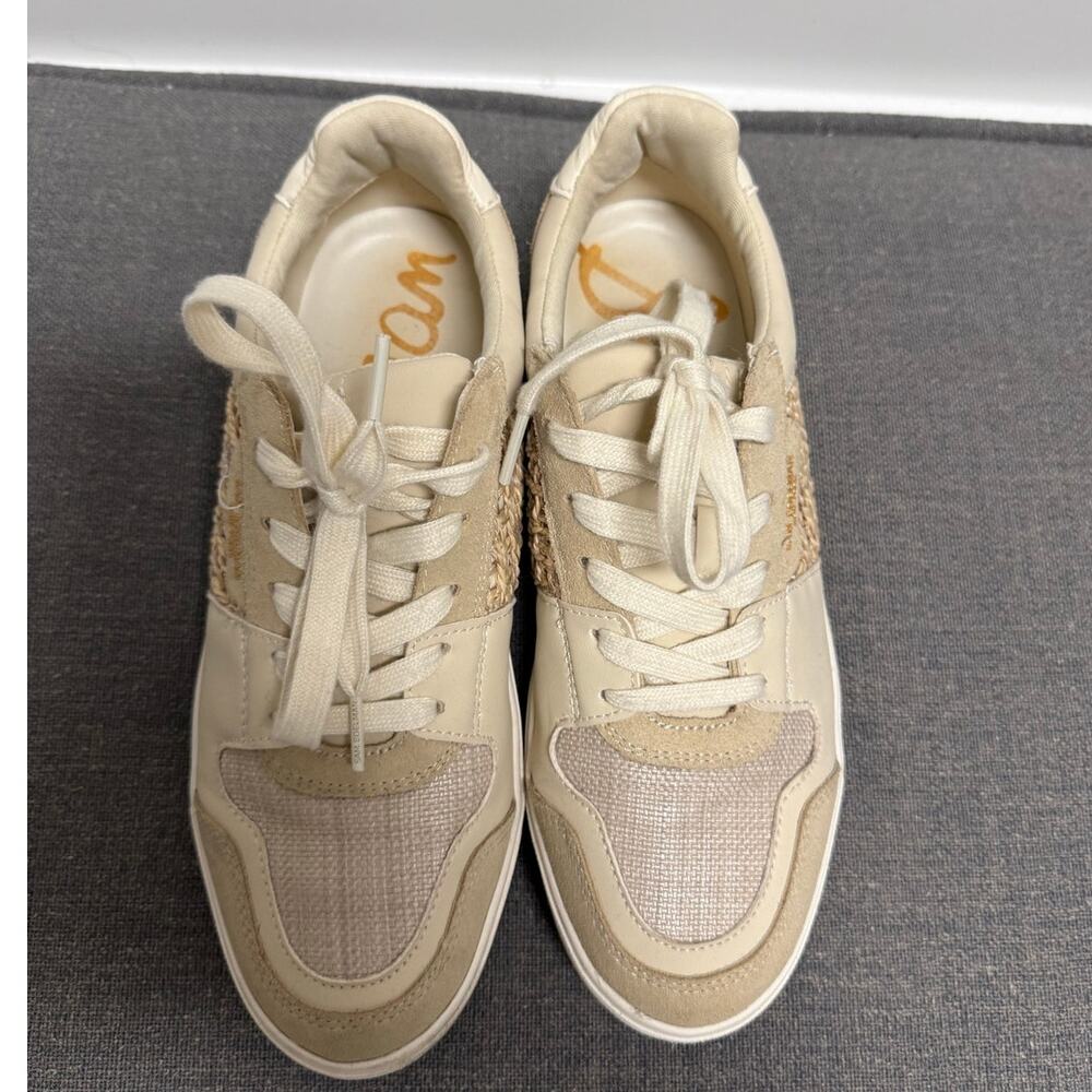 Sam Edelman Elcie Sneakers Shoes Sandshell Cream Raffia women’s size 9